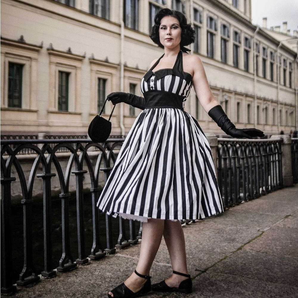 Lady Mayra Black White Stripe Dress - 2X